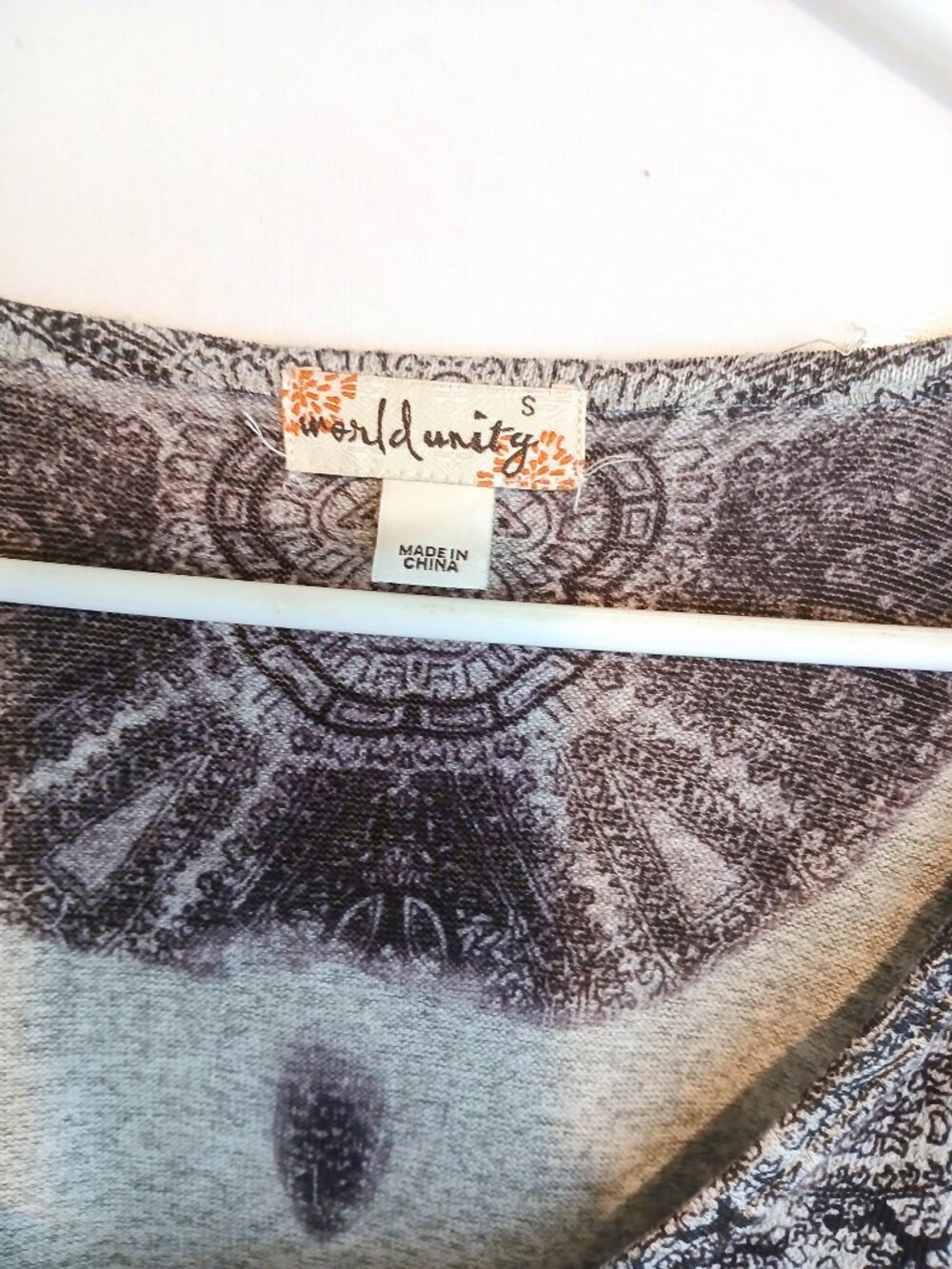 World Unity Black White Paisley Tassel-Tie Top Shirt S Festival Boho Cottagecore - Picture 5 of 7